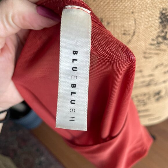 Blue Blush • Red Rust Orange Sheer Mesh Cropped Top | Women’s S/M - Picture 10 of 10